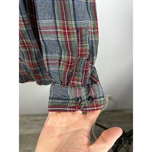 LL Bean Scotch Plaid Flannel Shirt Longsleeve Grey Red Size Large Tall - Picture 9 of 11